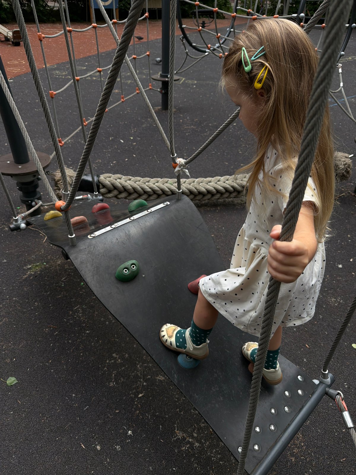 Playground morning in Moscow, rope climbing and swings