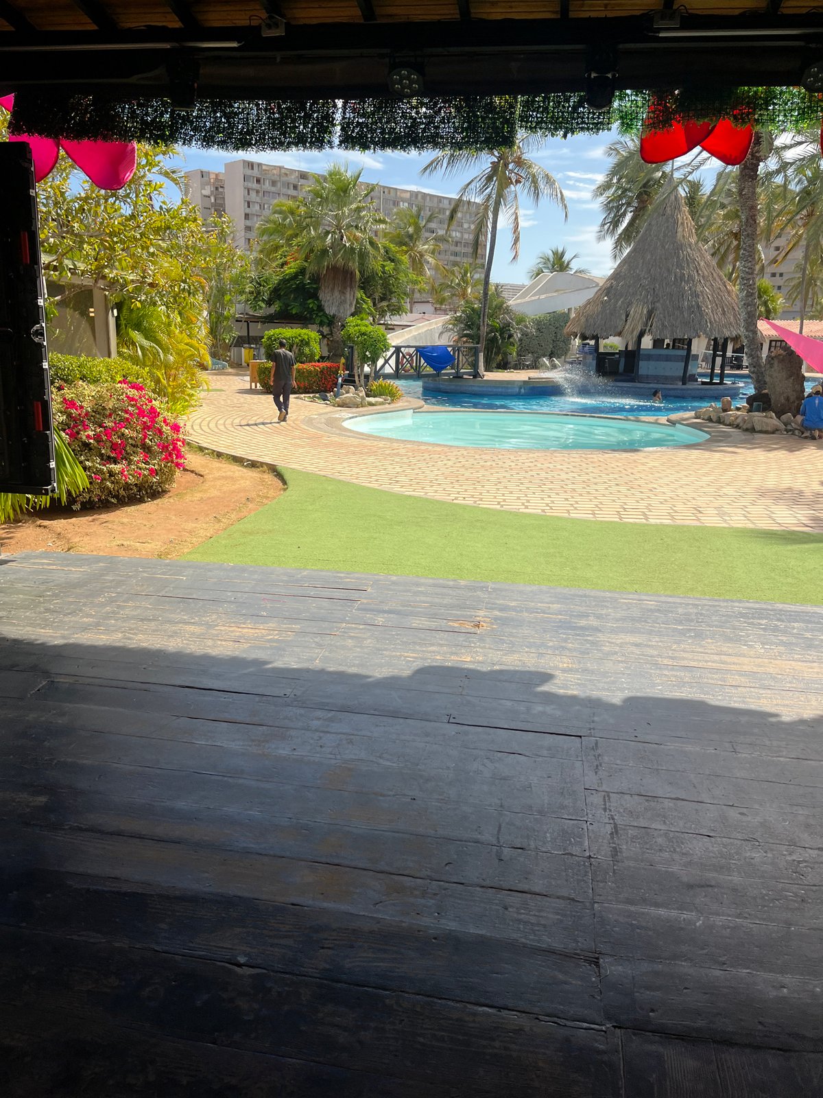Family enjoys sunny pool day at Venezuelan resort