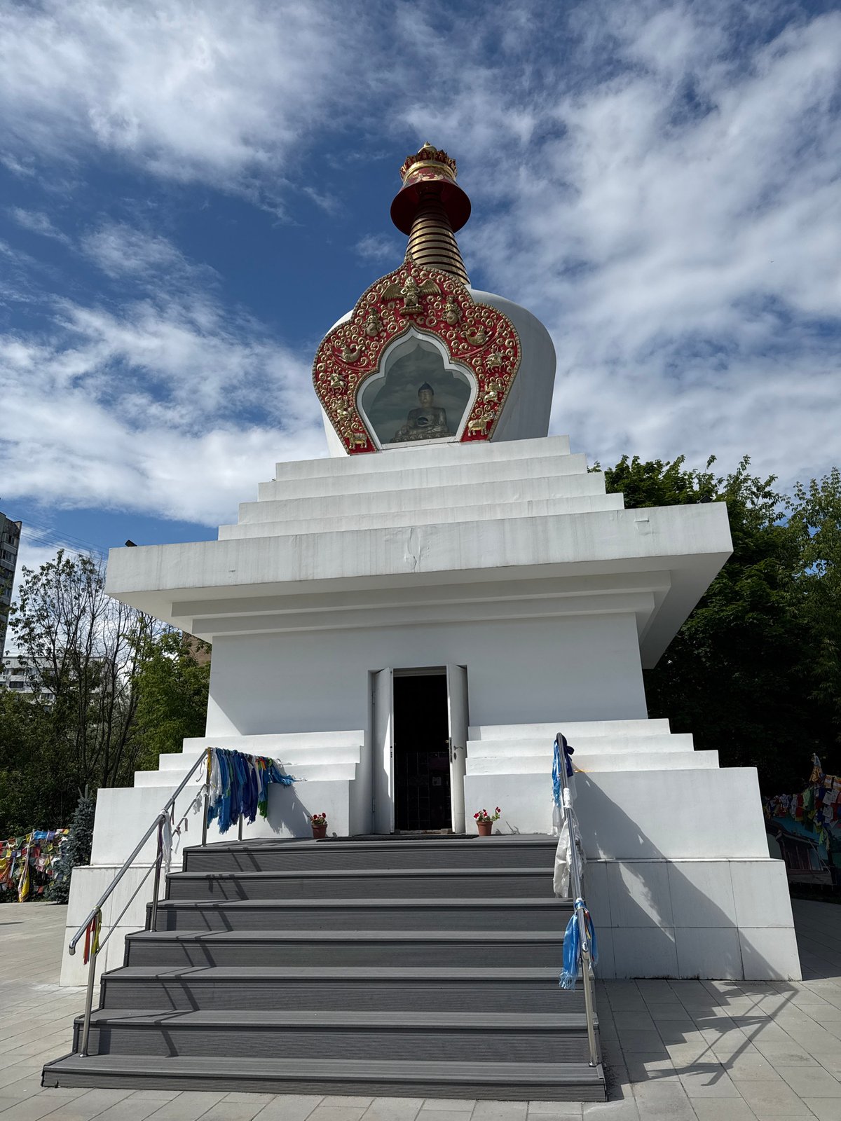 Buddhist temple complex in Moscow on a bright summer day