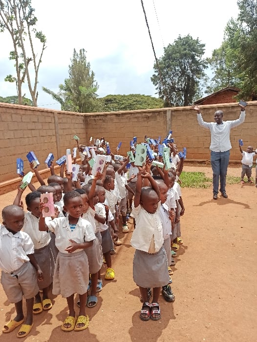 School children gather for activity in Sake, Rwanda