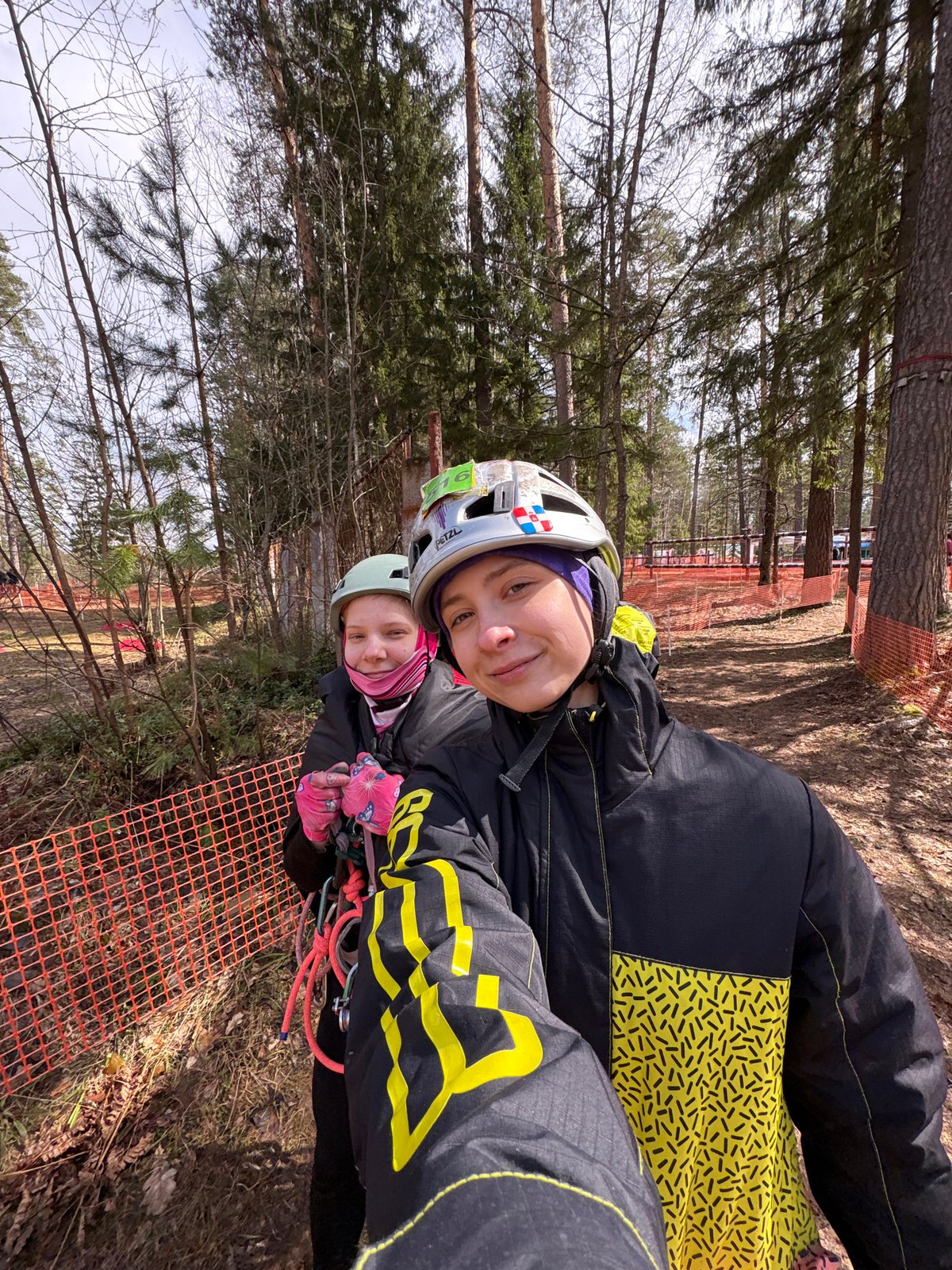 Adventure group conducts forest climbing activities in Lesnoye, Russia