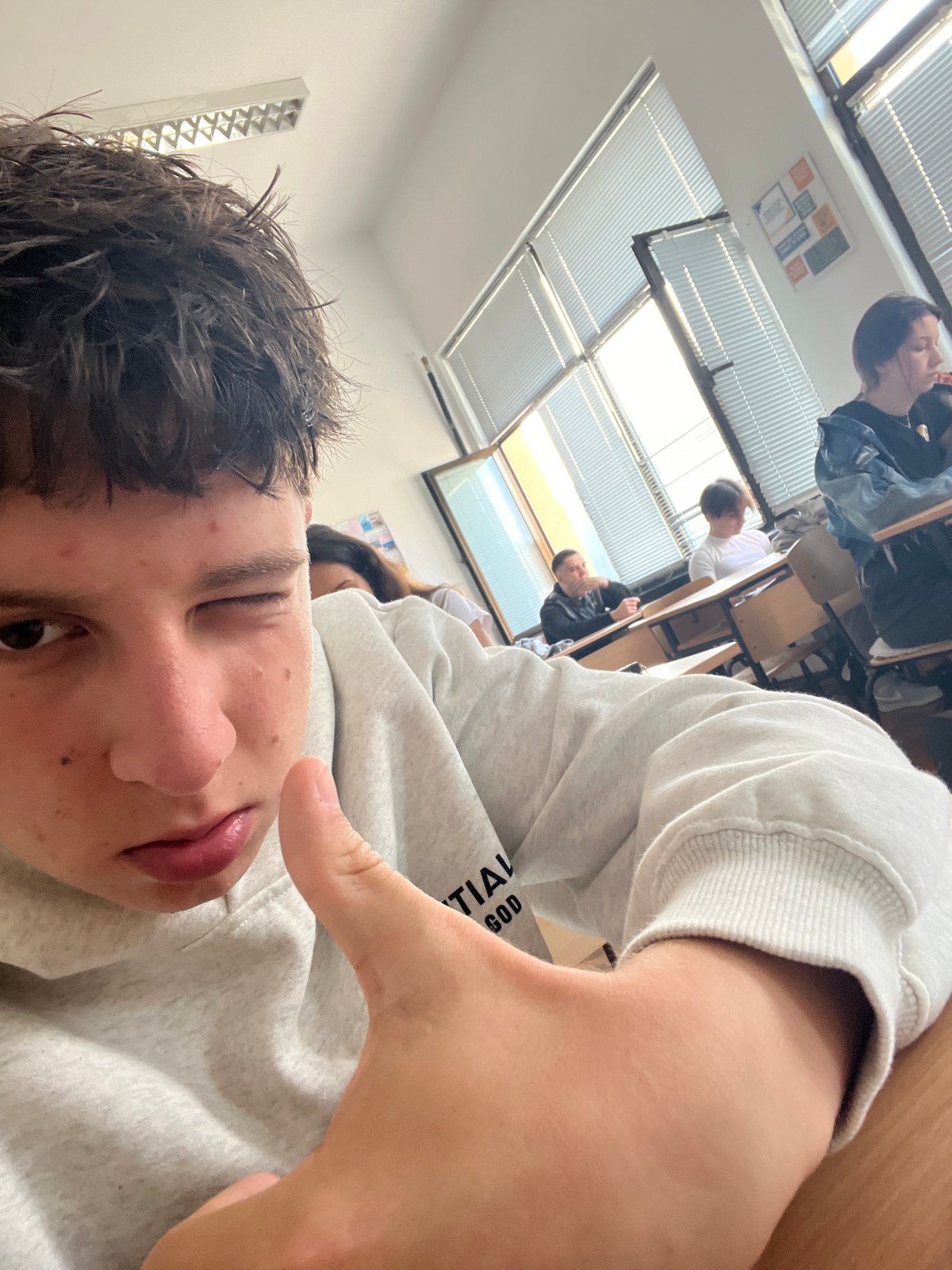 Students document classroom moments through selfies in Zlatograd, Bulgaria