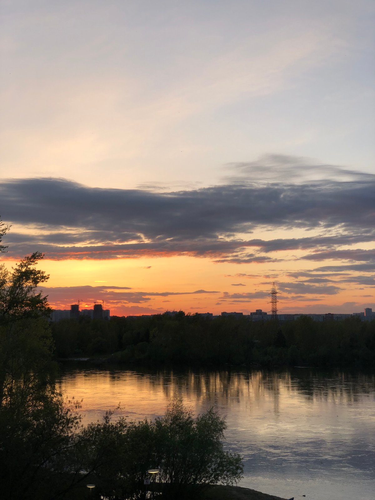 Sunset observed over Yenisey River in Krasnoyarsk, Russia