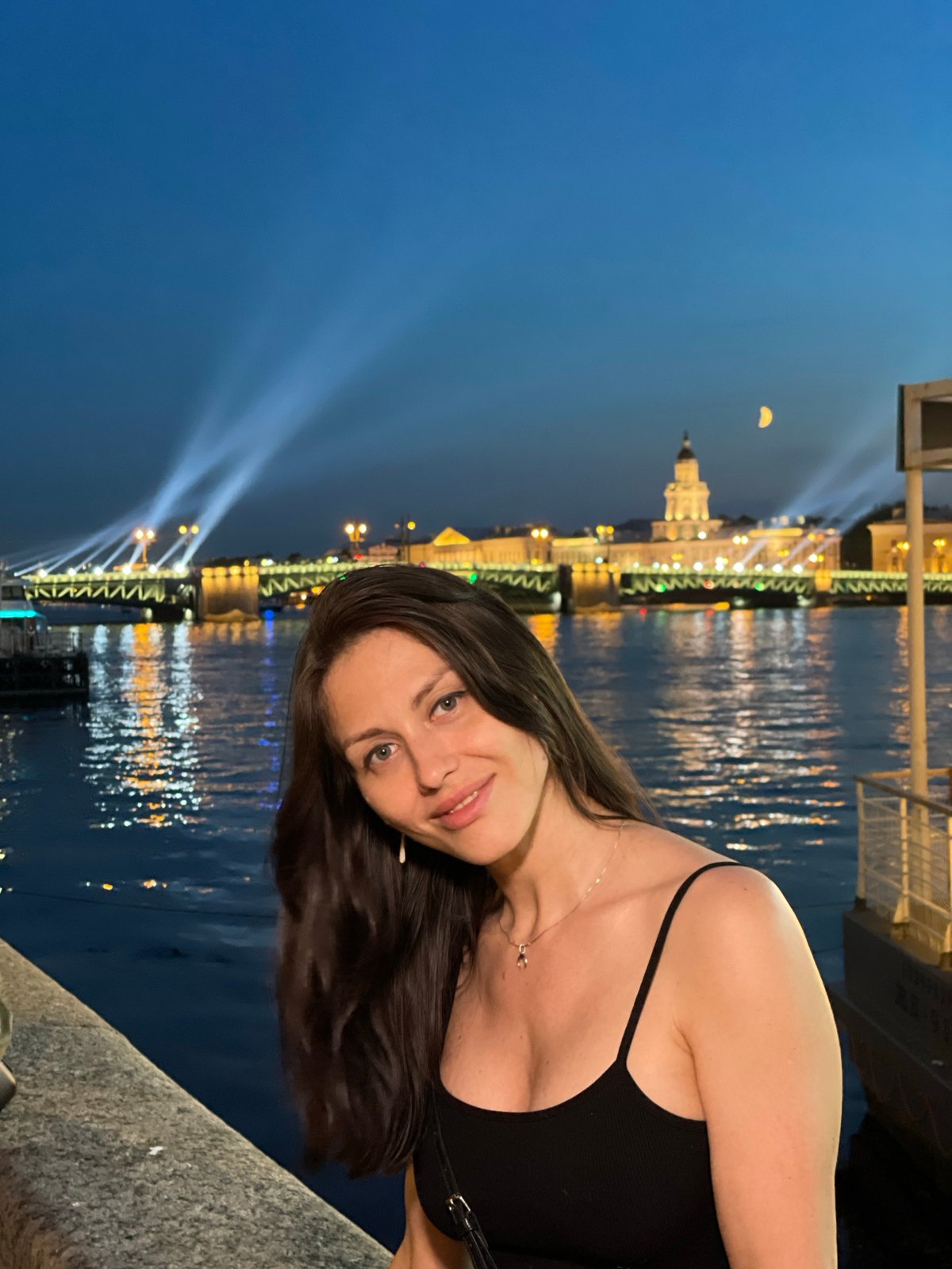 Evening stroll along a European canal at dusk