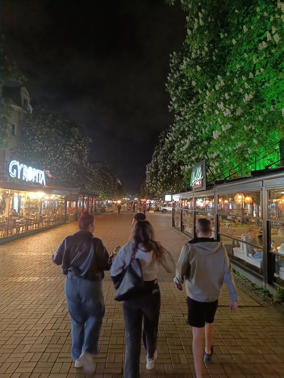 Young people stroll through central Sofia evening streets