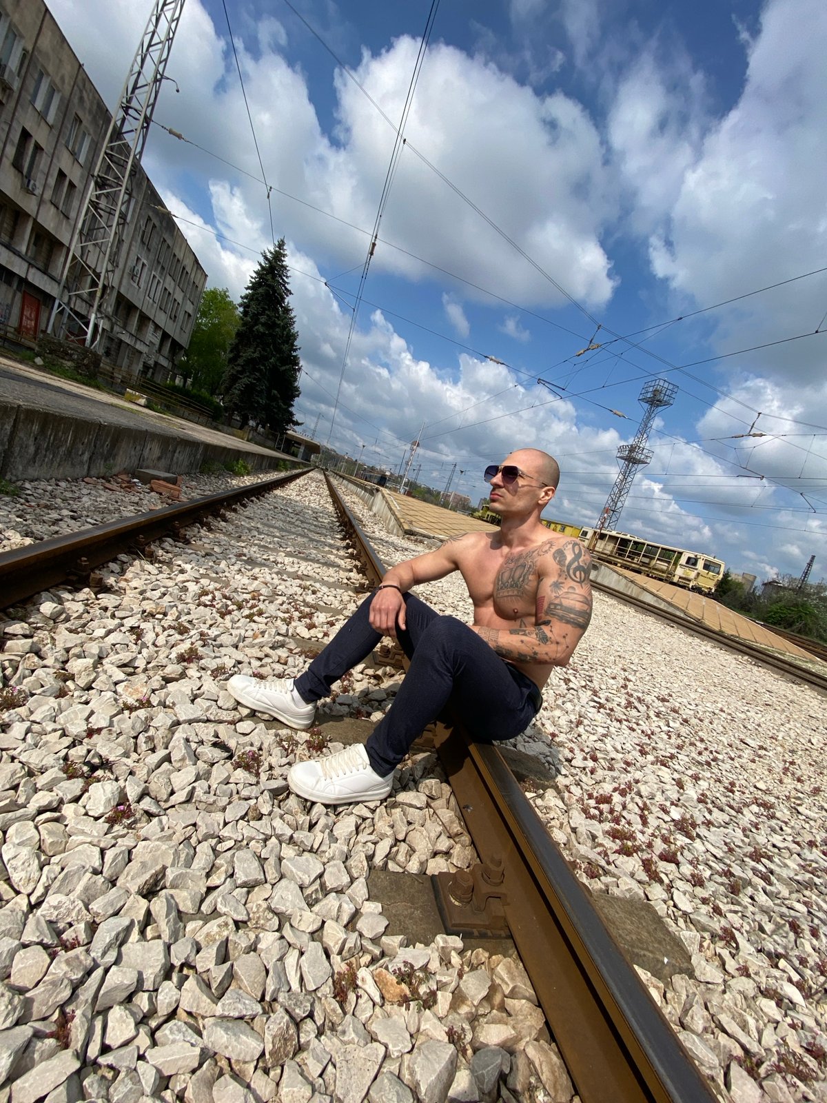Two people photographed on railway tracks in Pleven, Bulgaria