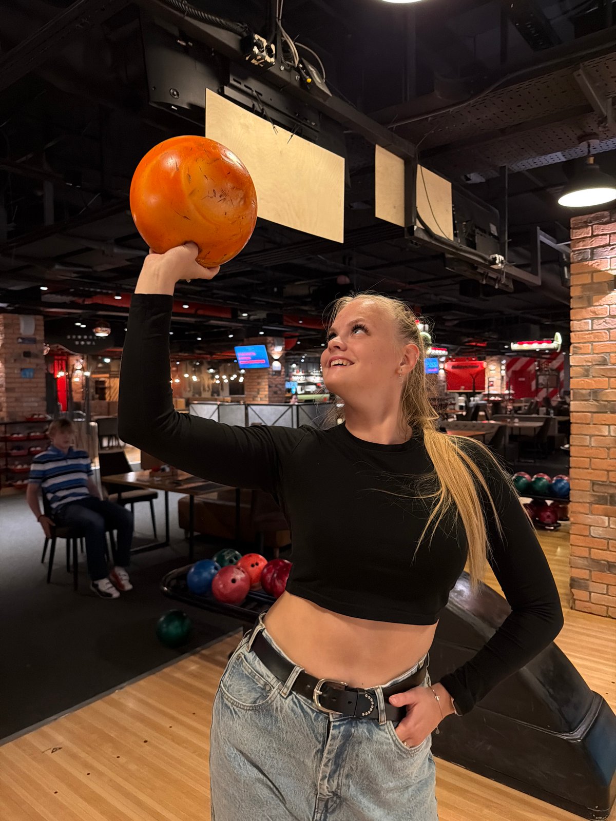 Evening bowling session at a club in Izhevsk, Russia
