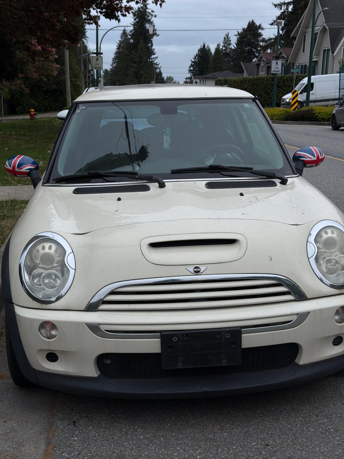 White Mini Cooper photographed on Coquitlam street