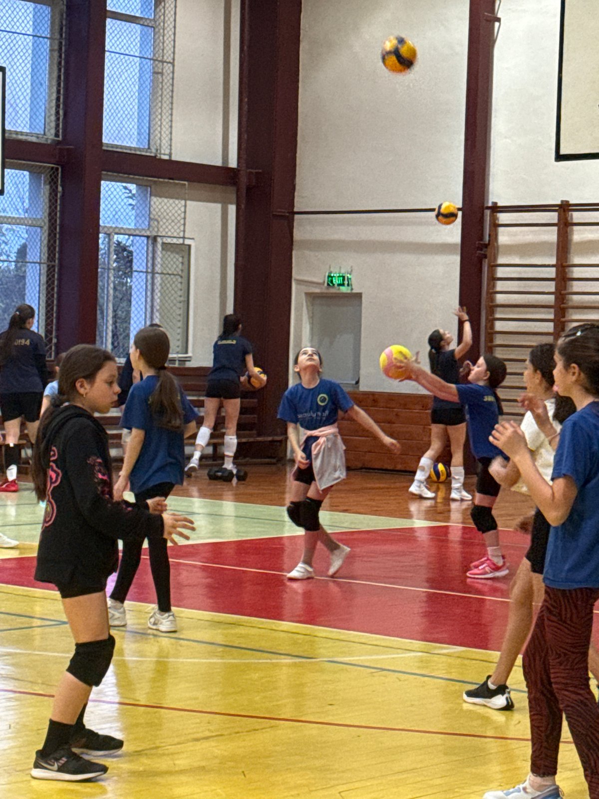 Youth volleyball practice observed at Sofia gymnasium