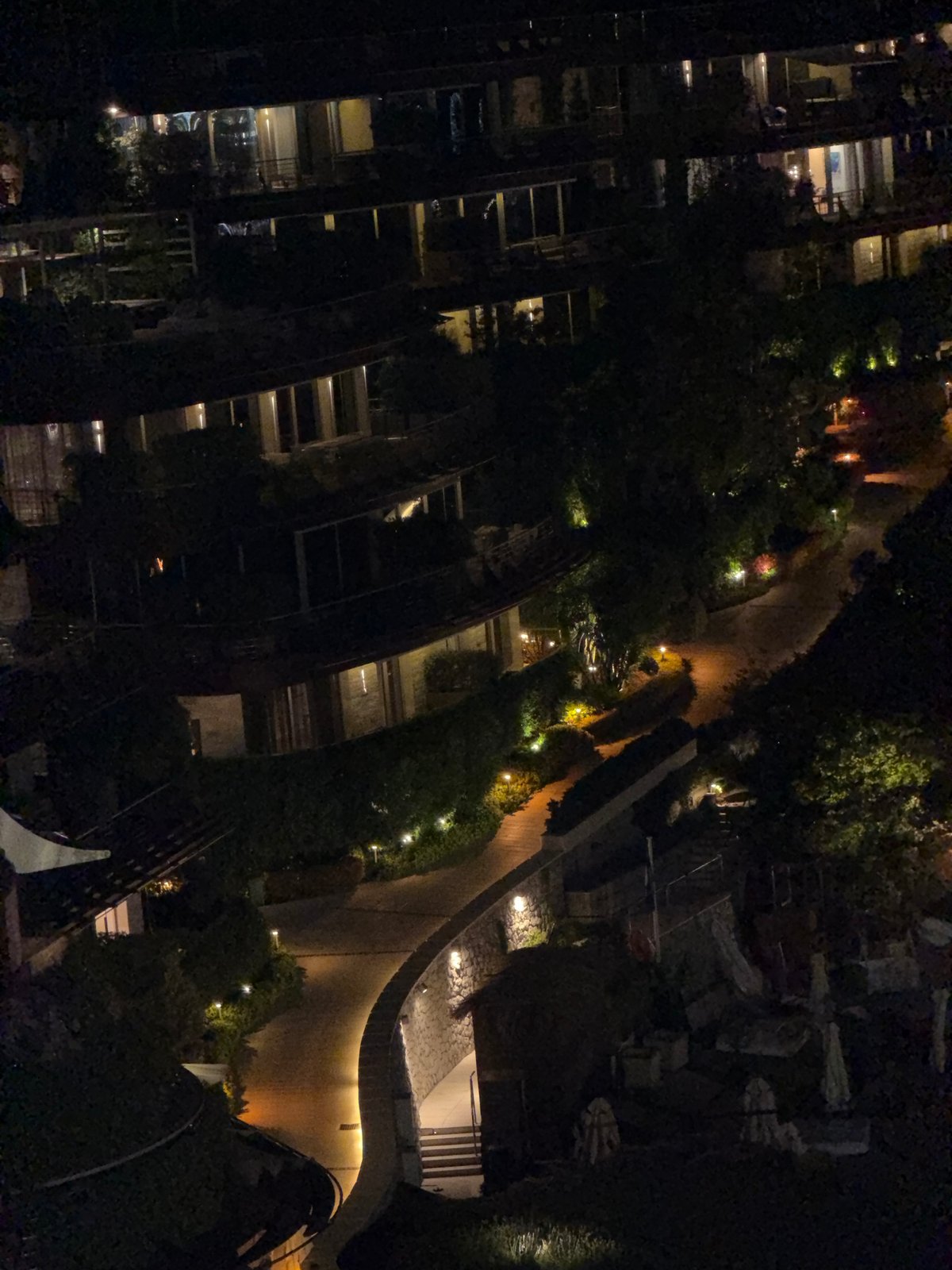 Nighttime scenes from a coastal resort in Boreti, Montenegro