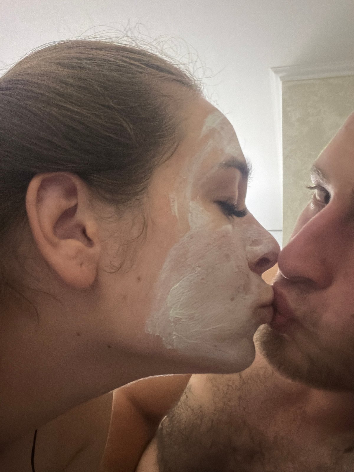 Face mask night in at home, Strășeni skyline in the background