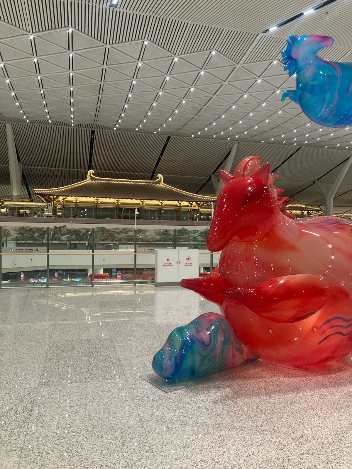 Abstract animal sculptures spotted in Weicheng District airport terminal