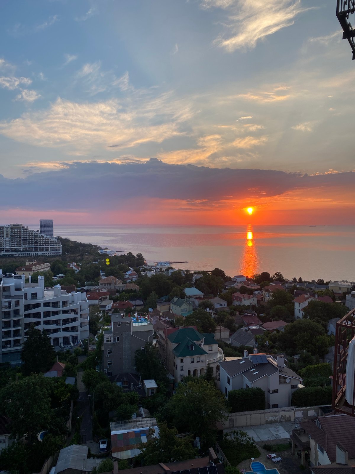 Odesa at sunset, city meets the Black Sea