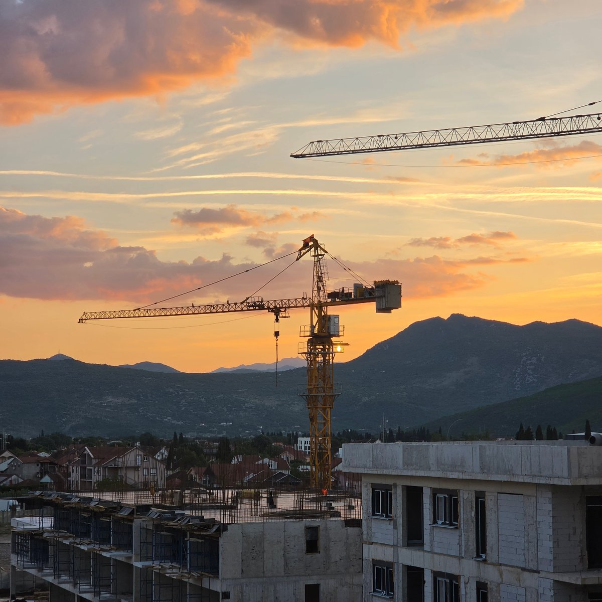 Sunset views captured over Podgorica construction sites
