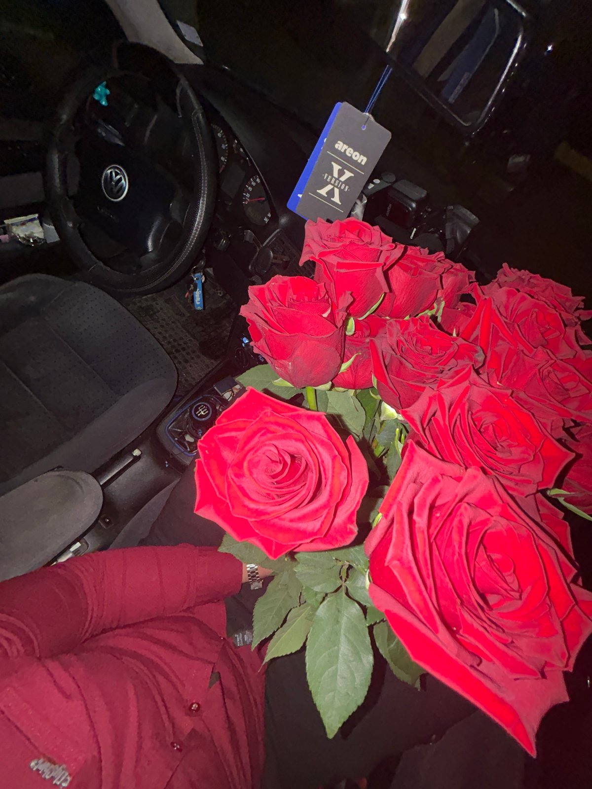 Driver carries red roses through Zlatograd evening streets