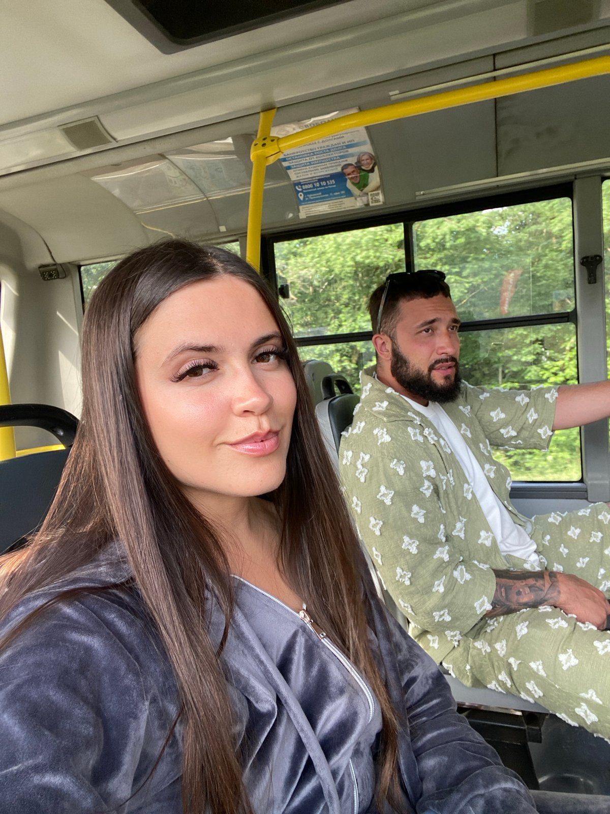 Passengers riding a bus through Chaikovsky, Russia