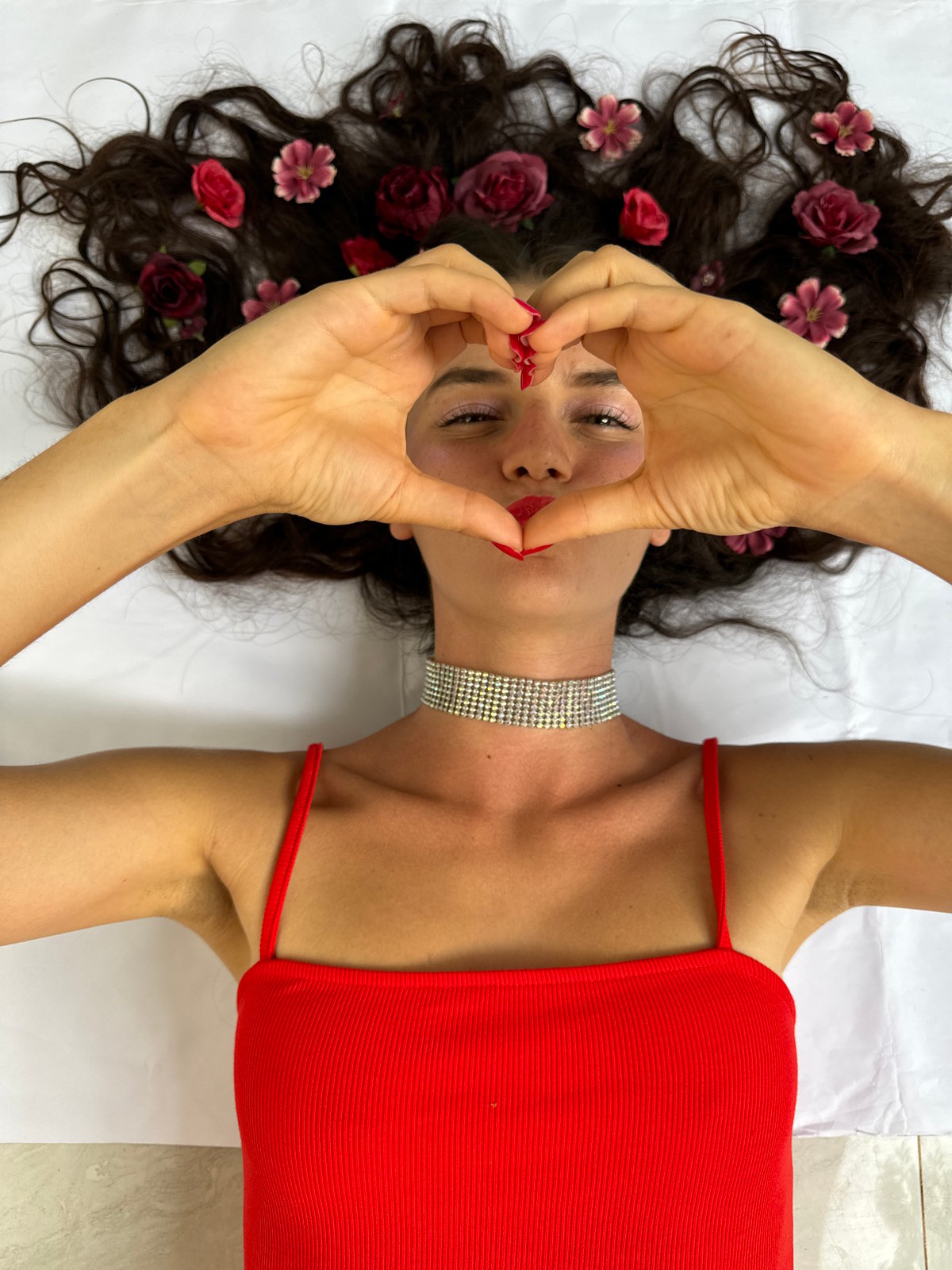 Flower hair flat-lay shoot and behind-the-scenes moments in Mũi Né