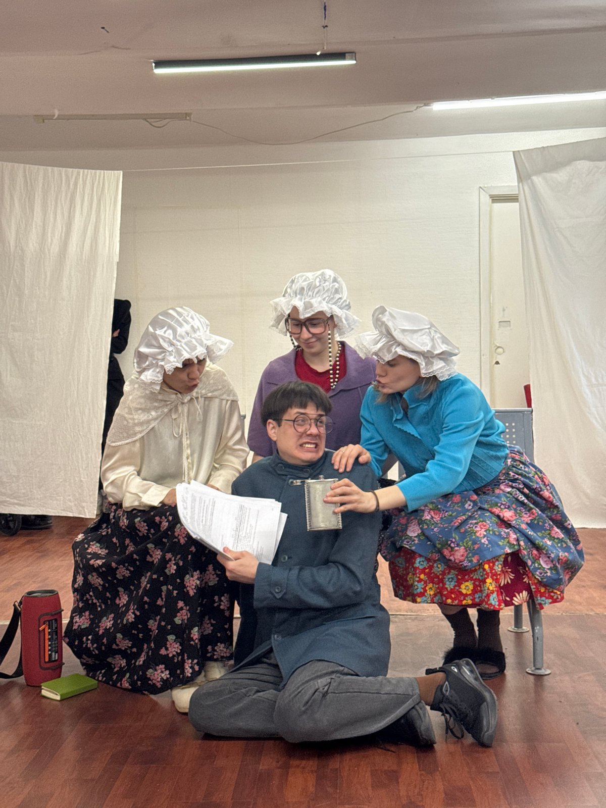 Period costume rehearsal captured in Moscow theater venue