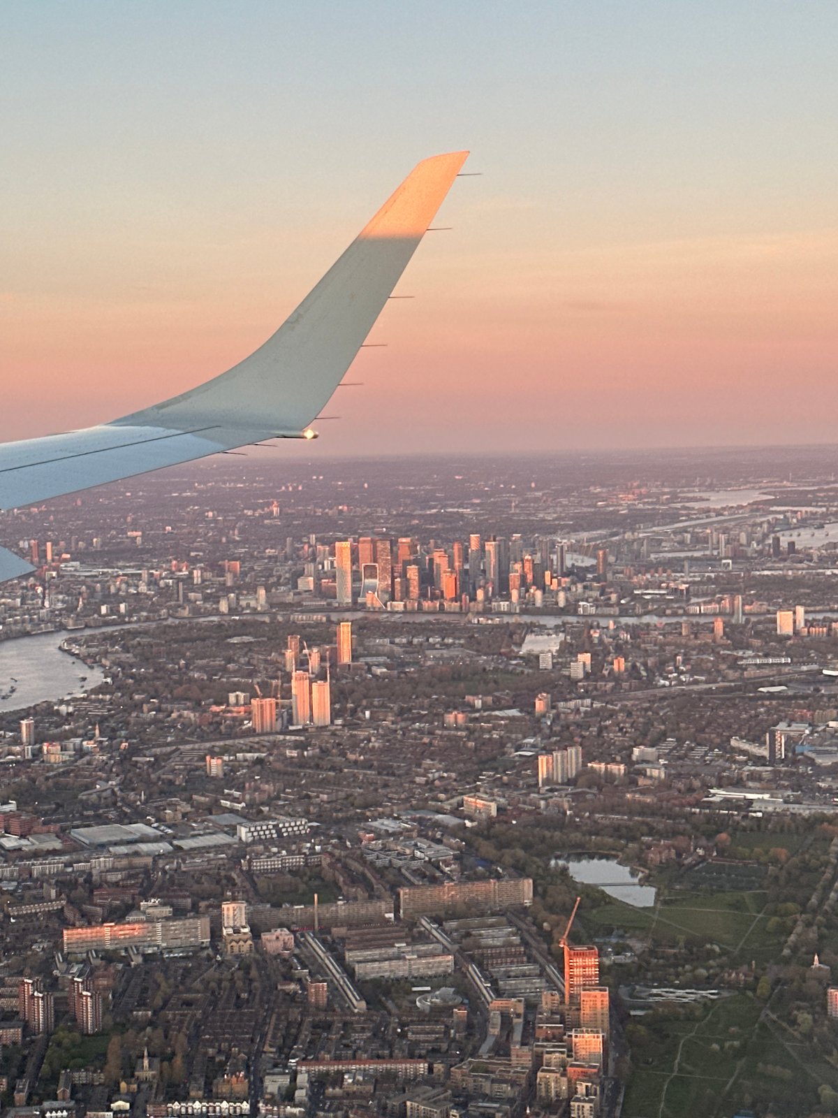 Aerial view of London captured from airplane window