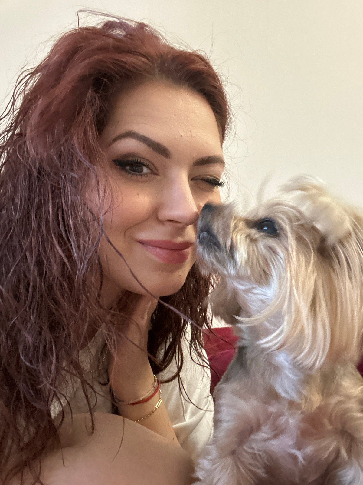 Woman documents quiet afternoon moments with Yorkshire Terrier in Sofia