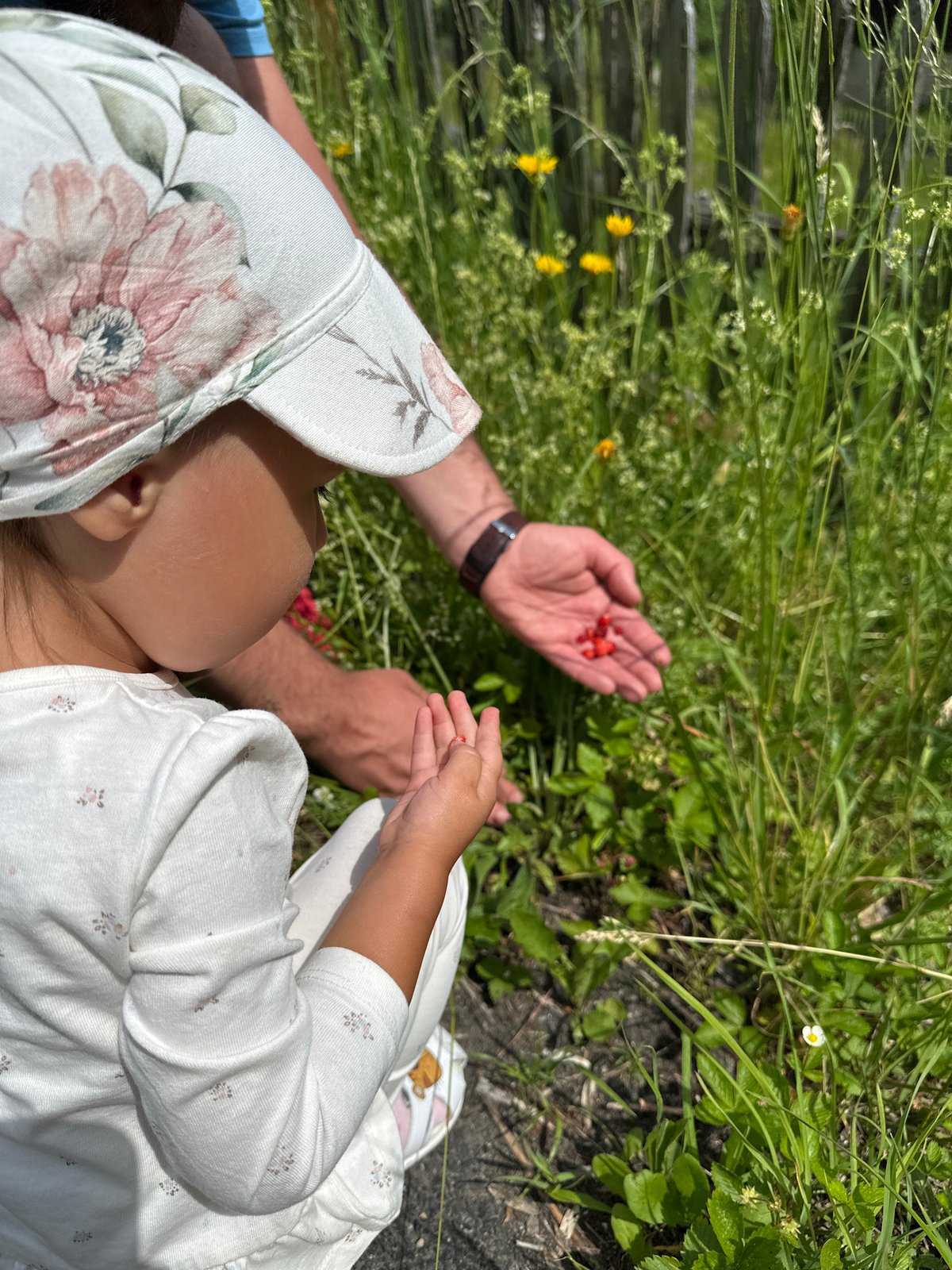 Child and adult moments captured near rustic buildings in Wisła