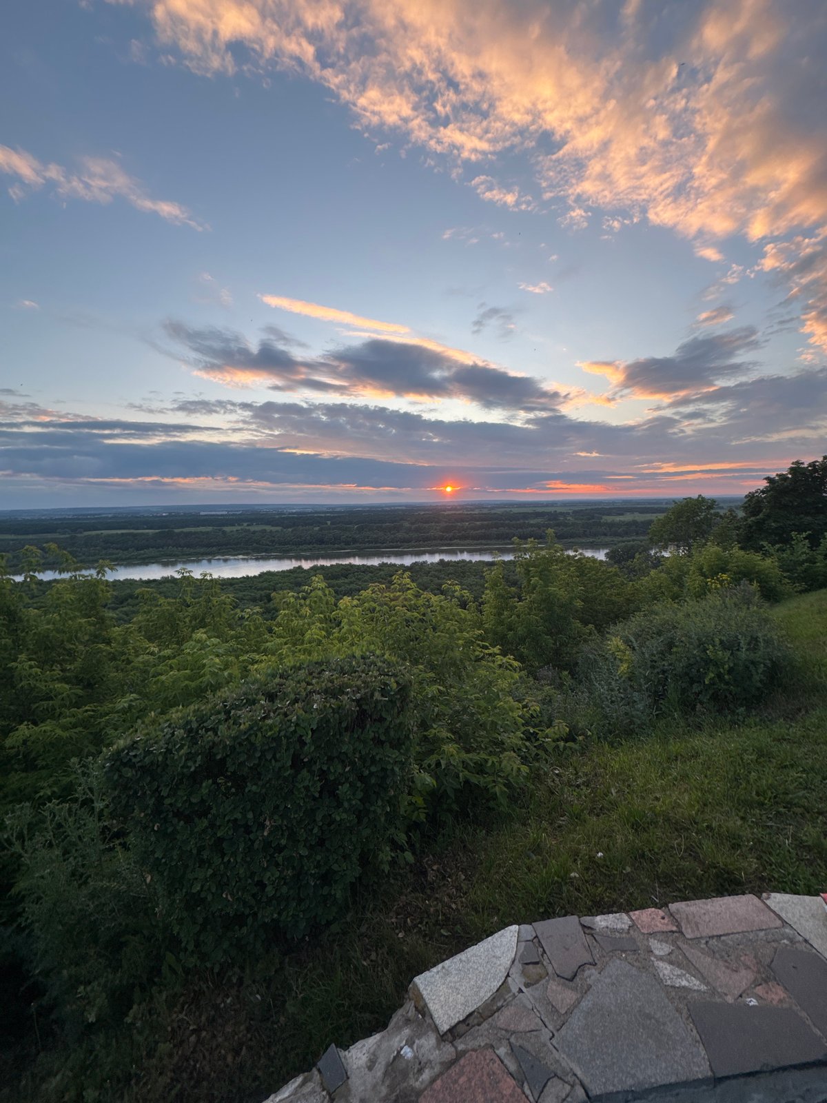 Sunset observed over river valley in Ufa, Russia