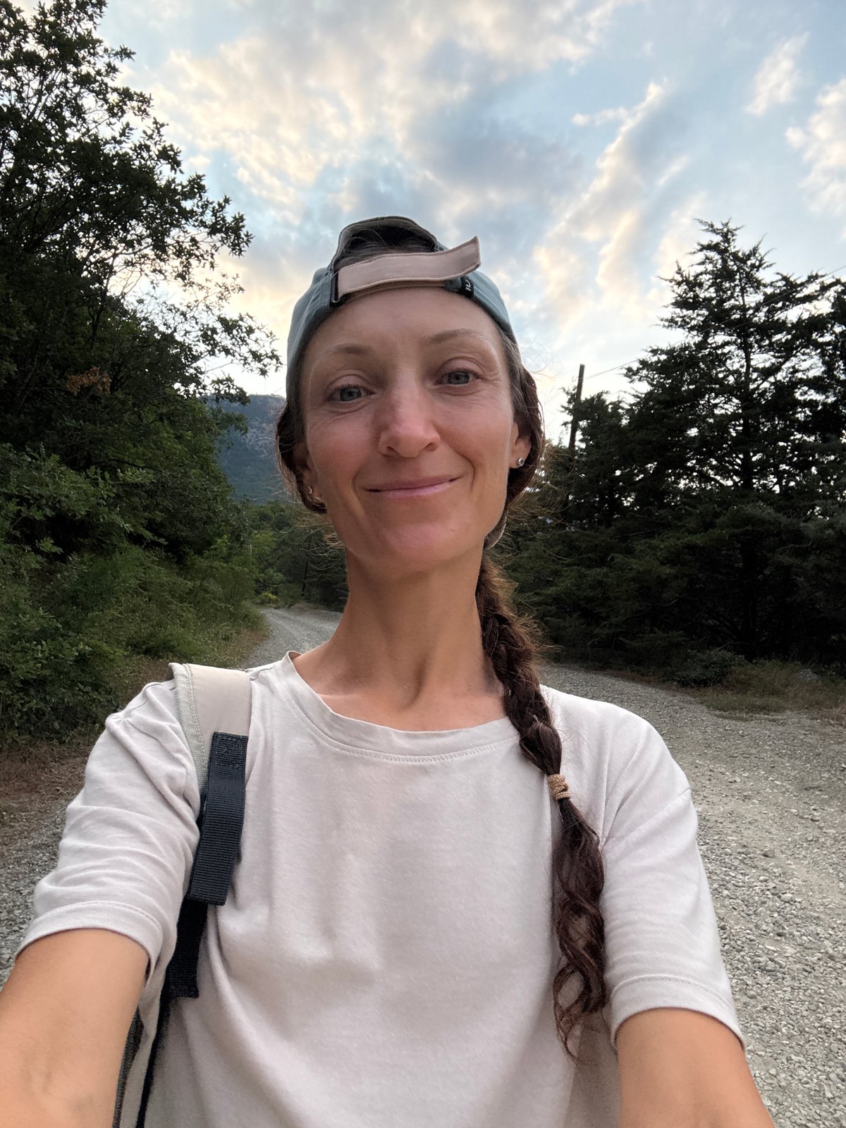 Trail selfie and dramatic rocky peaks in Crimea