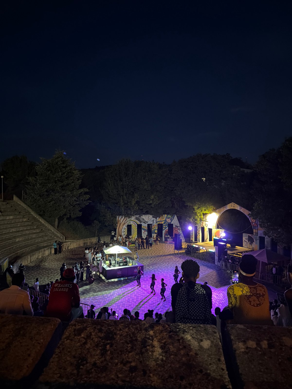 Nighttime dance performance draws crowds in historic Bragança, Portugal