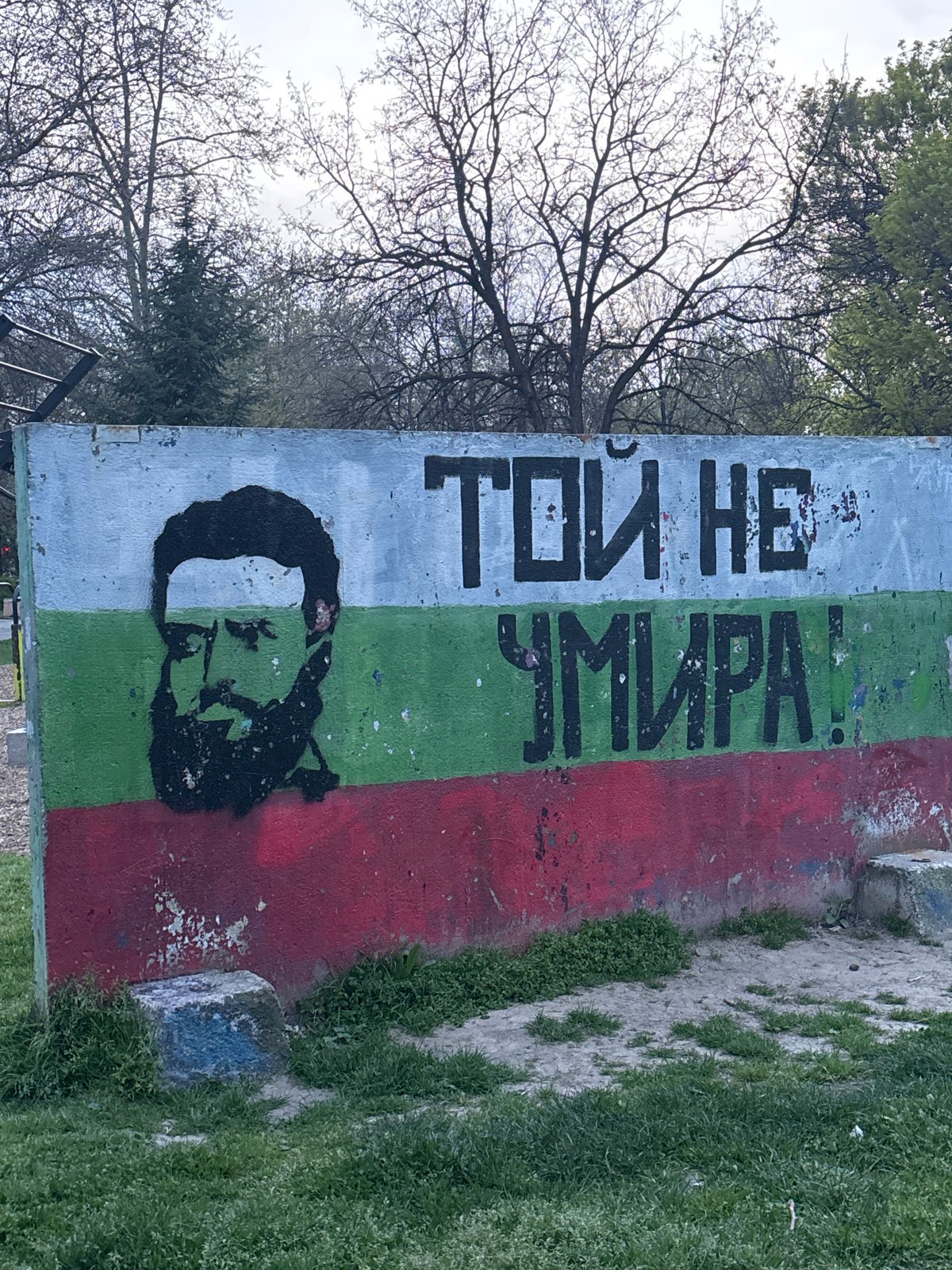 Patriotic graffiti with portrait appears on Plovdiv concrete structure