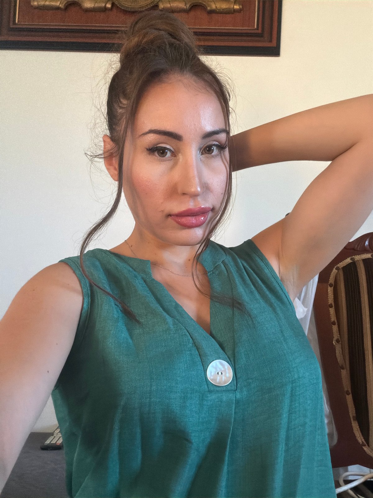 Woman documents morning selfies and breakfast in Cyprus