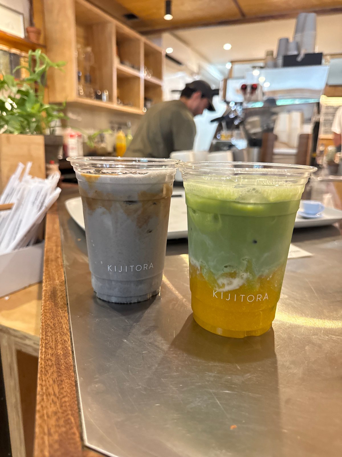 Layered specialty drinks on a counter in New York