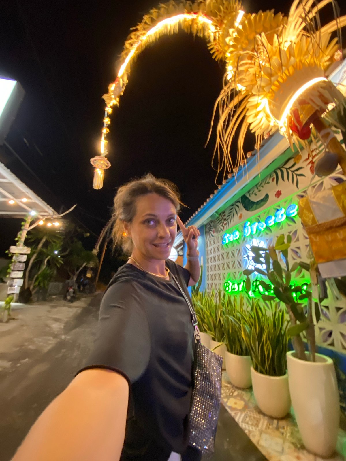 Nighttime at a eclectic beach bar in Nusa Penida