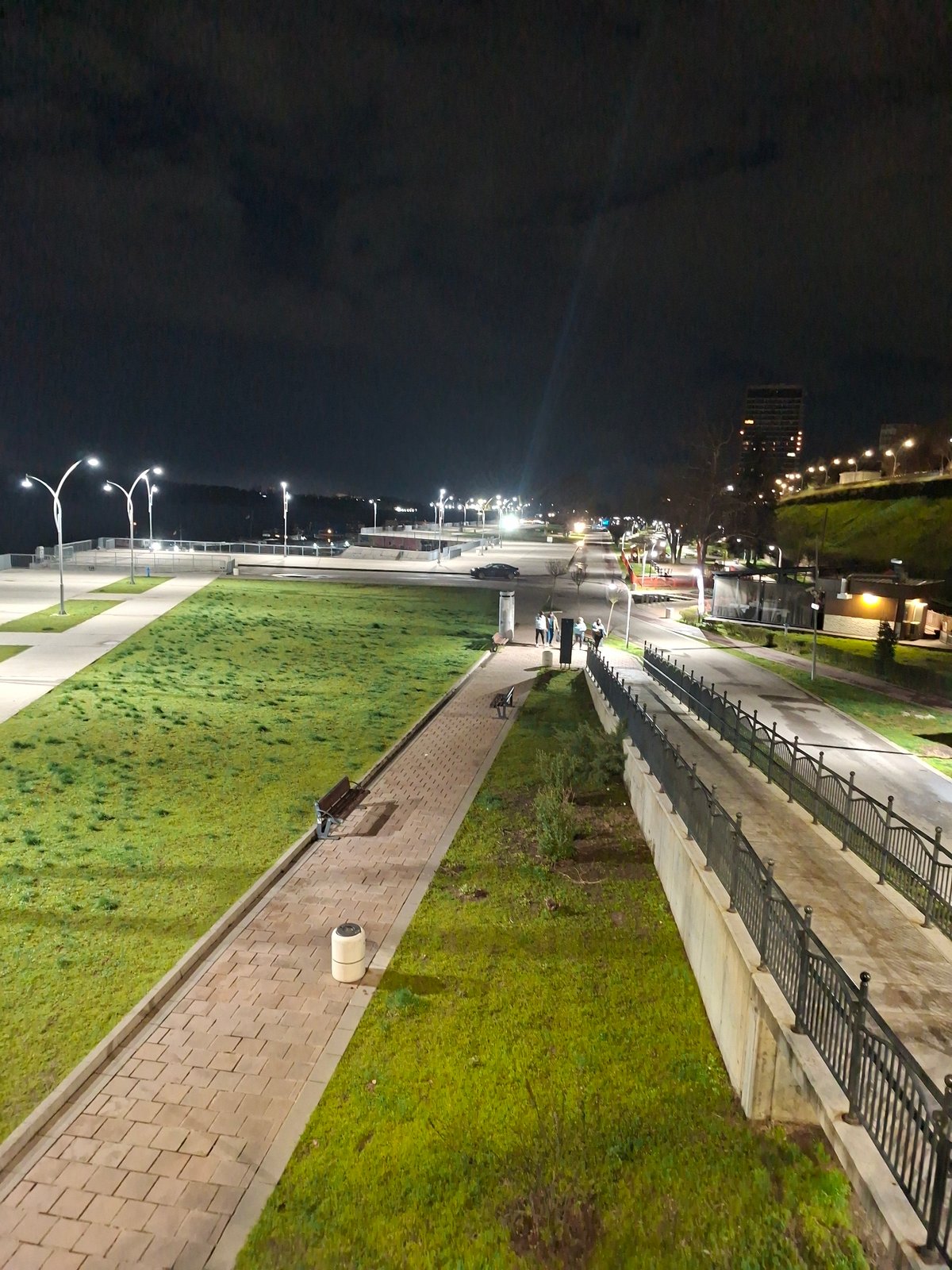 Evening riverside walkway scene captured in Ruse, Bulgaria