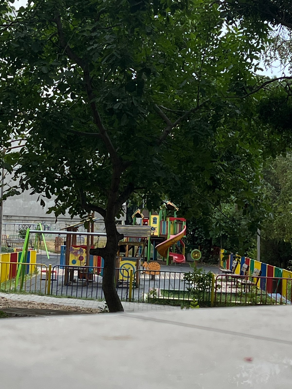 A quiet Varna morning — park, apartment windows, and guitar