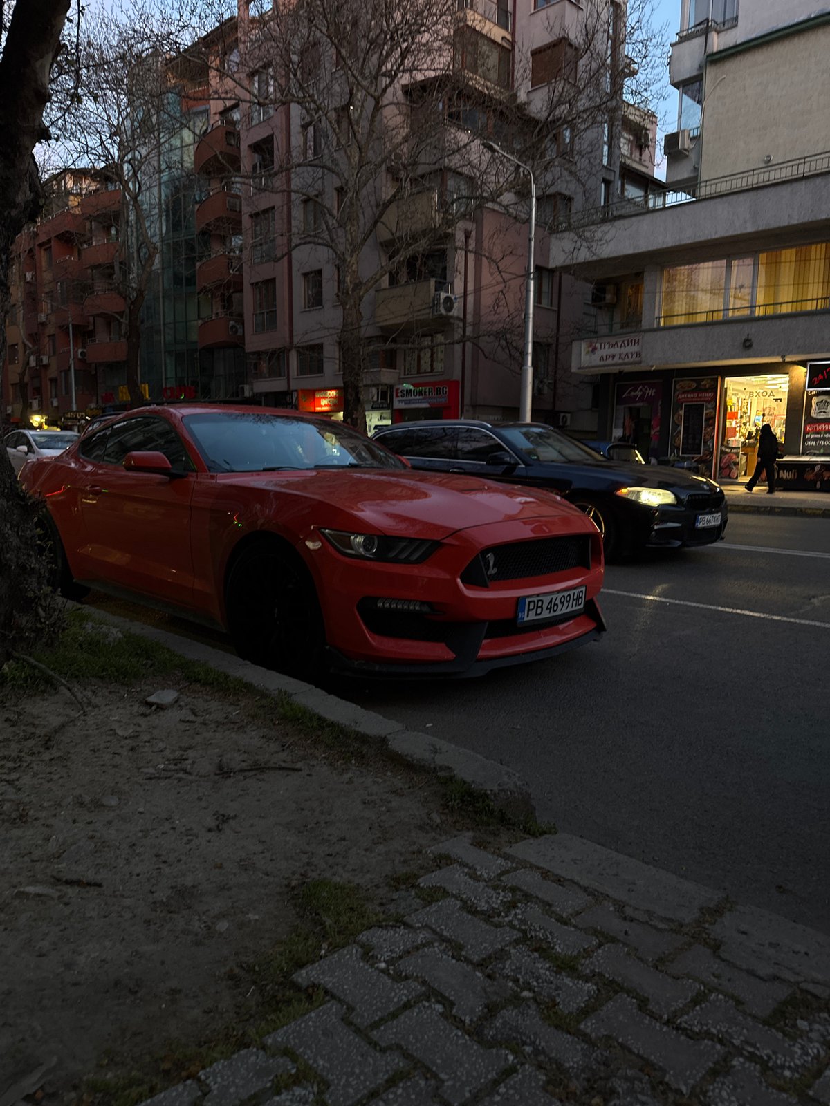 Man takes playful selfie on crosswalk in Plovdiv, Bulgaria
