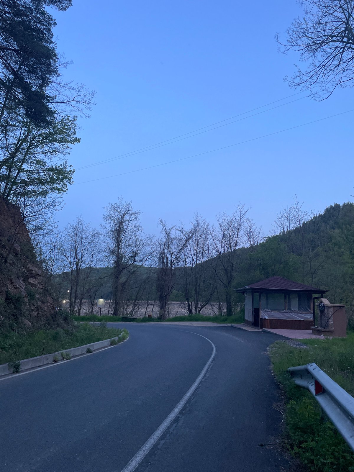 Curved road section documented in wooded Zlatograd area