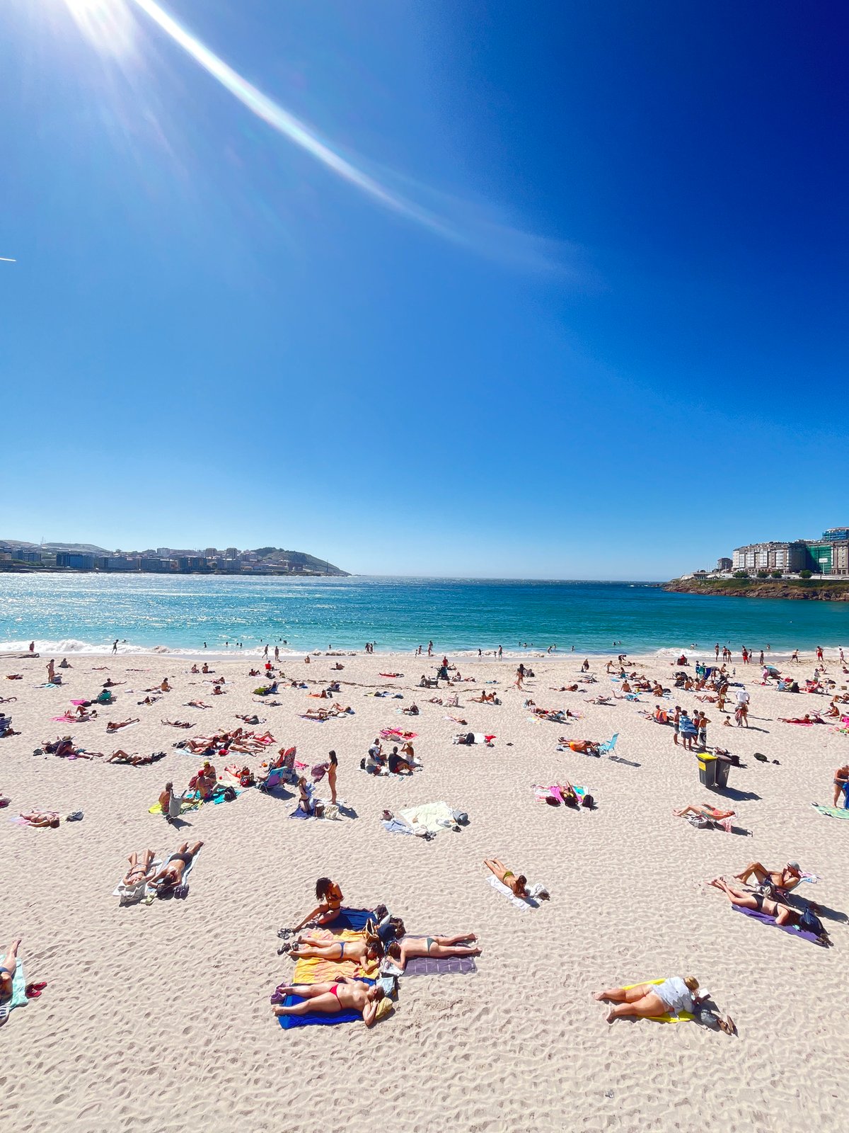 Busy summer day on the beaches of A Coruña, Spain