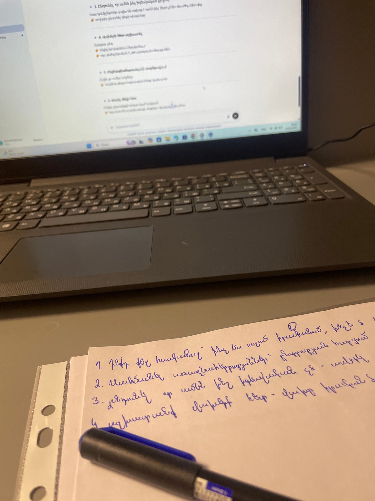 Student works with Armenian language materials in Yerevan