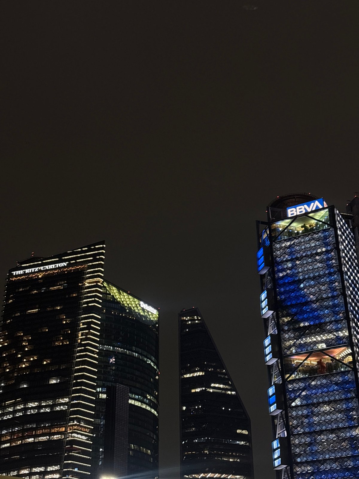 Mexico City skyscrapers illuminated in nighttime photography session
