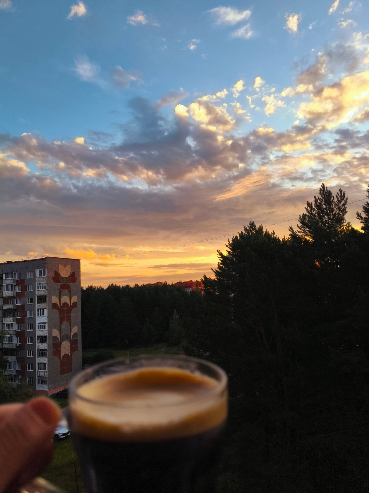 Coffee, birch trees, and selfies on a July evening in Chaikovsky