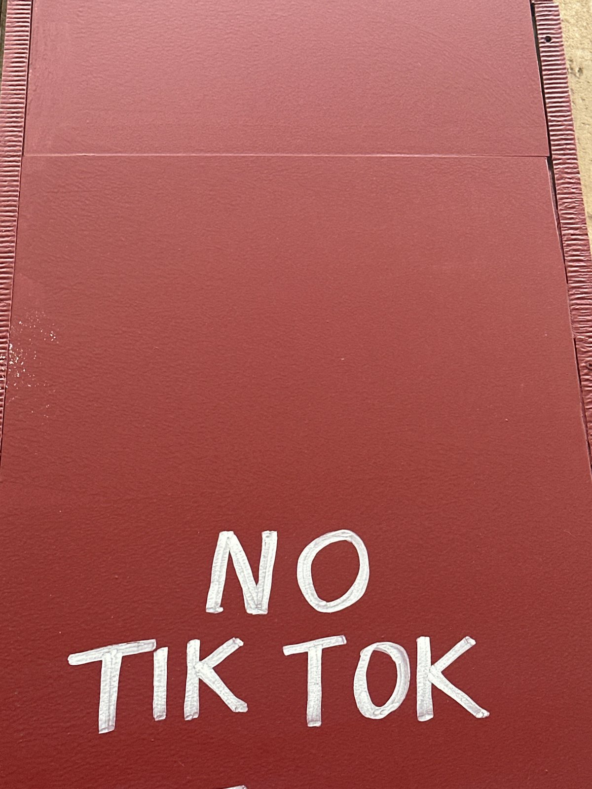 Anti-TikTok graffiti spotted on burgundy surface in Paris