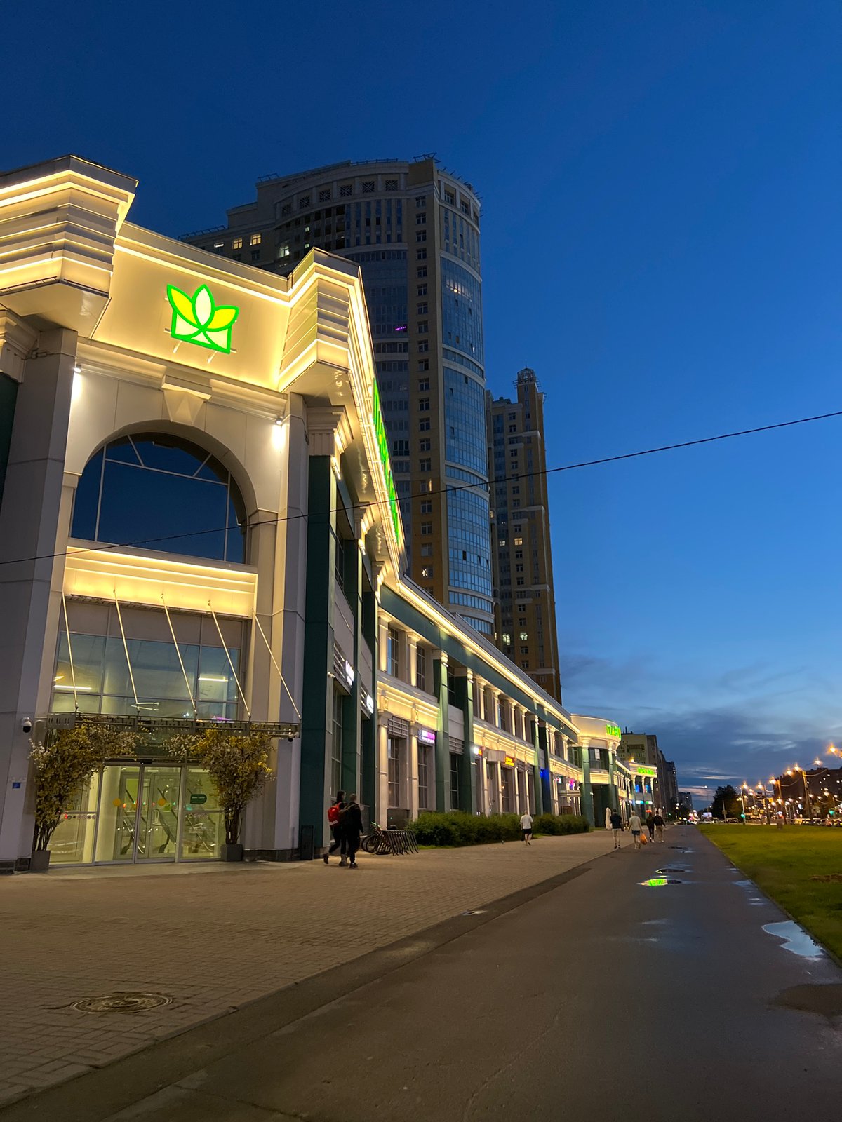 Dusk at Park Mall, Lednevo — wet streets and city lights