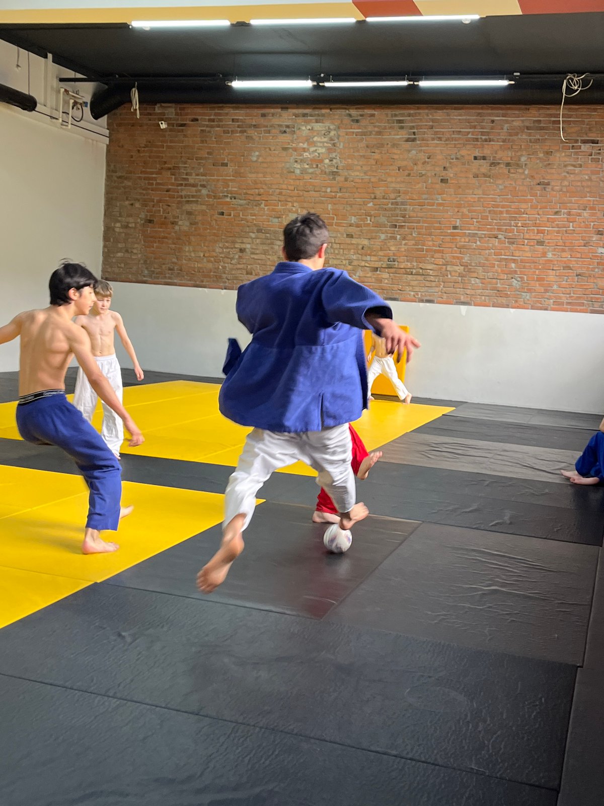 Judo training session captured at Krasnoyarsk gymnasium early morning