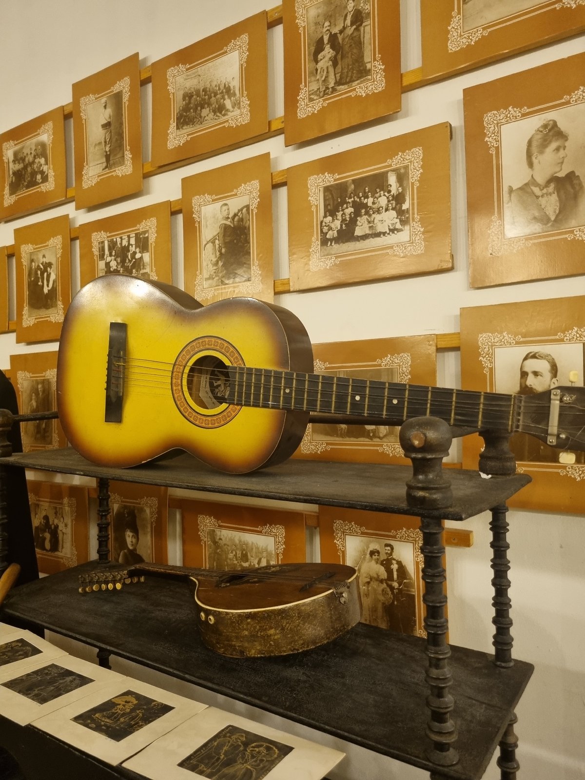 Vintage guitar exhibit observed at Bulgarian museum display