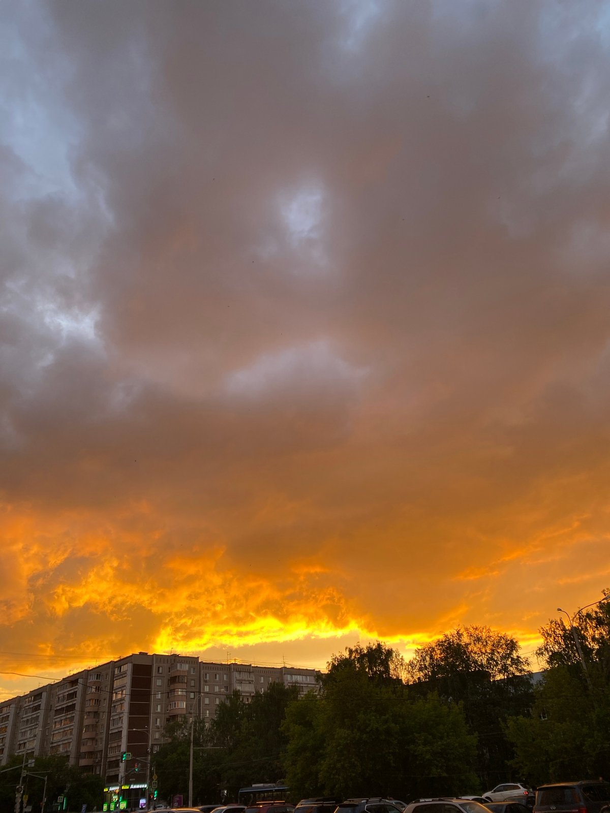 Dramatic sunset captured over Yekaterinburg urban landscape