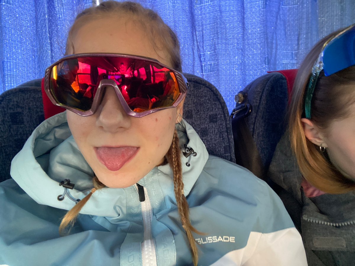 Ski trip documented through selfies and bus photos in Berezniki