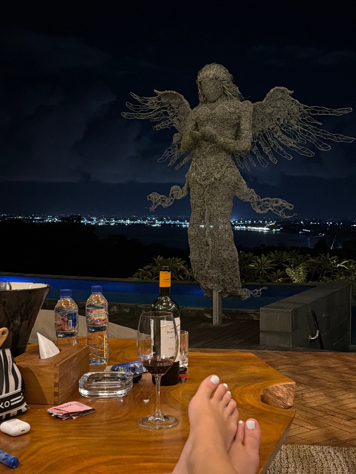 Angel sculpture spotted at night in Kuta Selatan