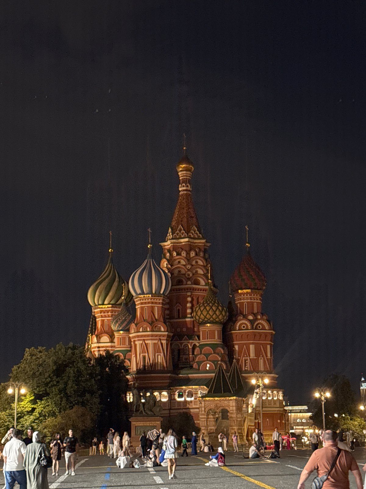 Red Square at night, St. Basil's and the Kremlin glowing