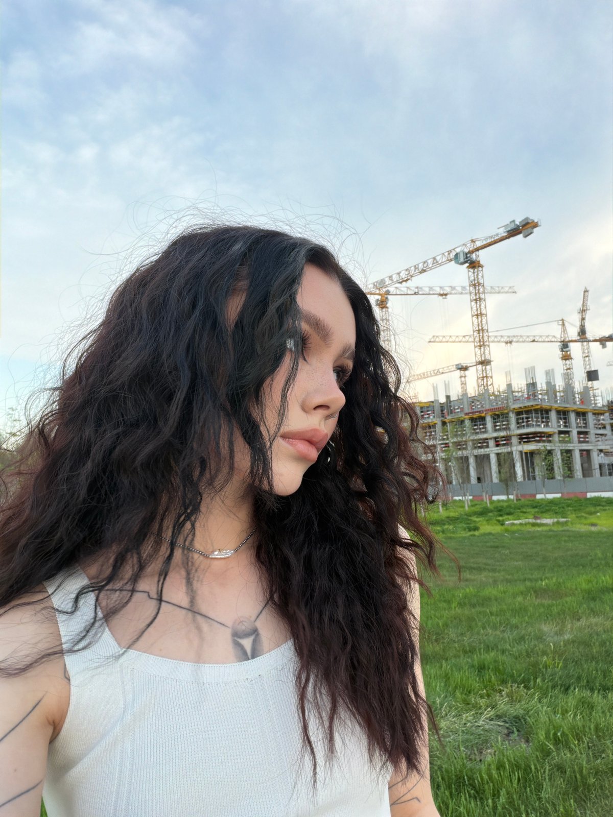 Woman photographed near active Moscow construction site