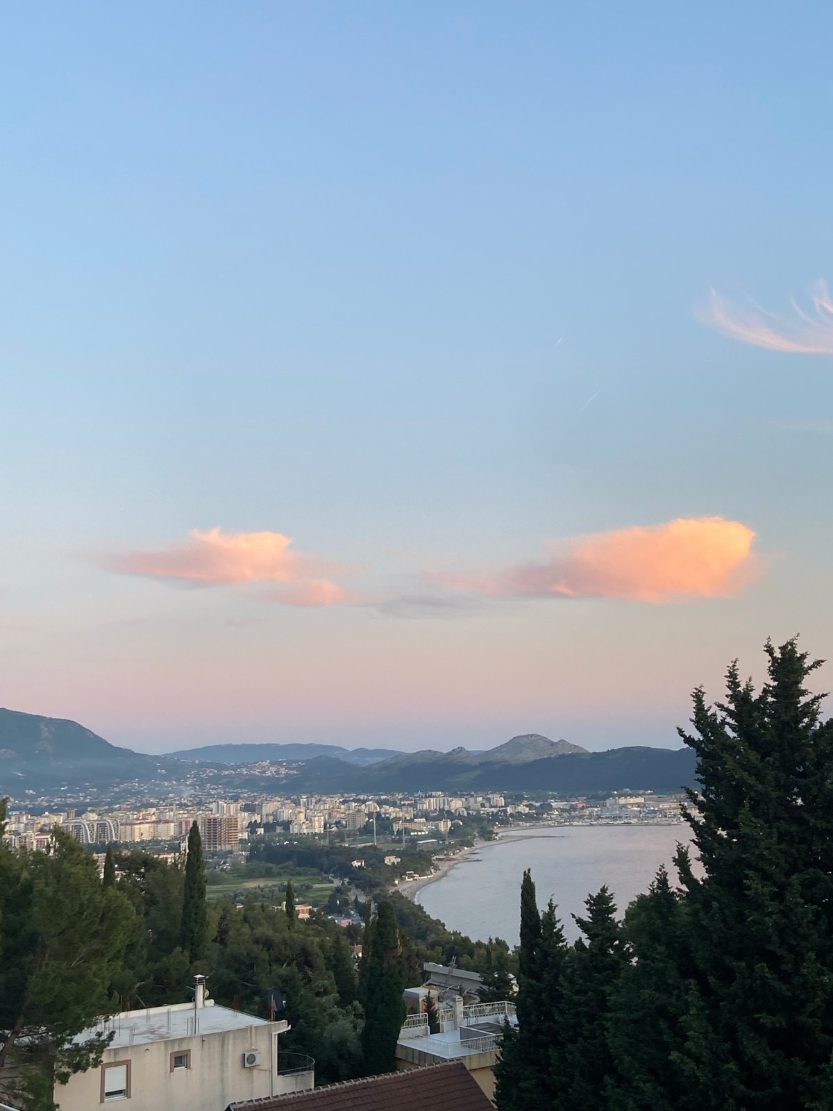 Sunset view captured over coastal town Šušanj, Montenegro
